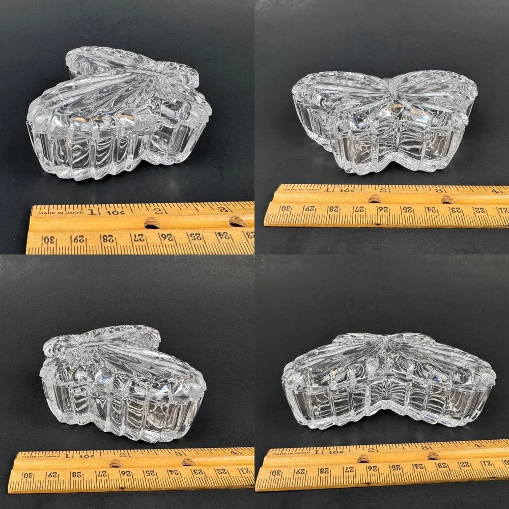 Vtg Clear Glass Butterfly Shape Jewelry Trinket w Removeable Lid Texture Y2k 90s